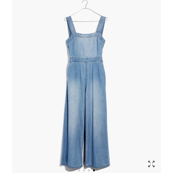 Madewell Women's Denim Apron Bow Back Jumpsuit Wide Leg Crop Light Wash Size 4 - Picture 2 of 10